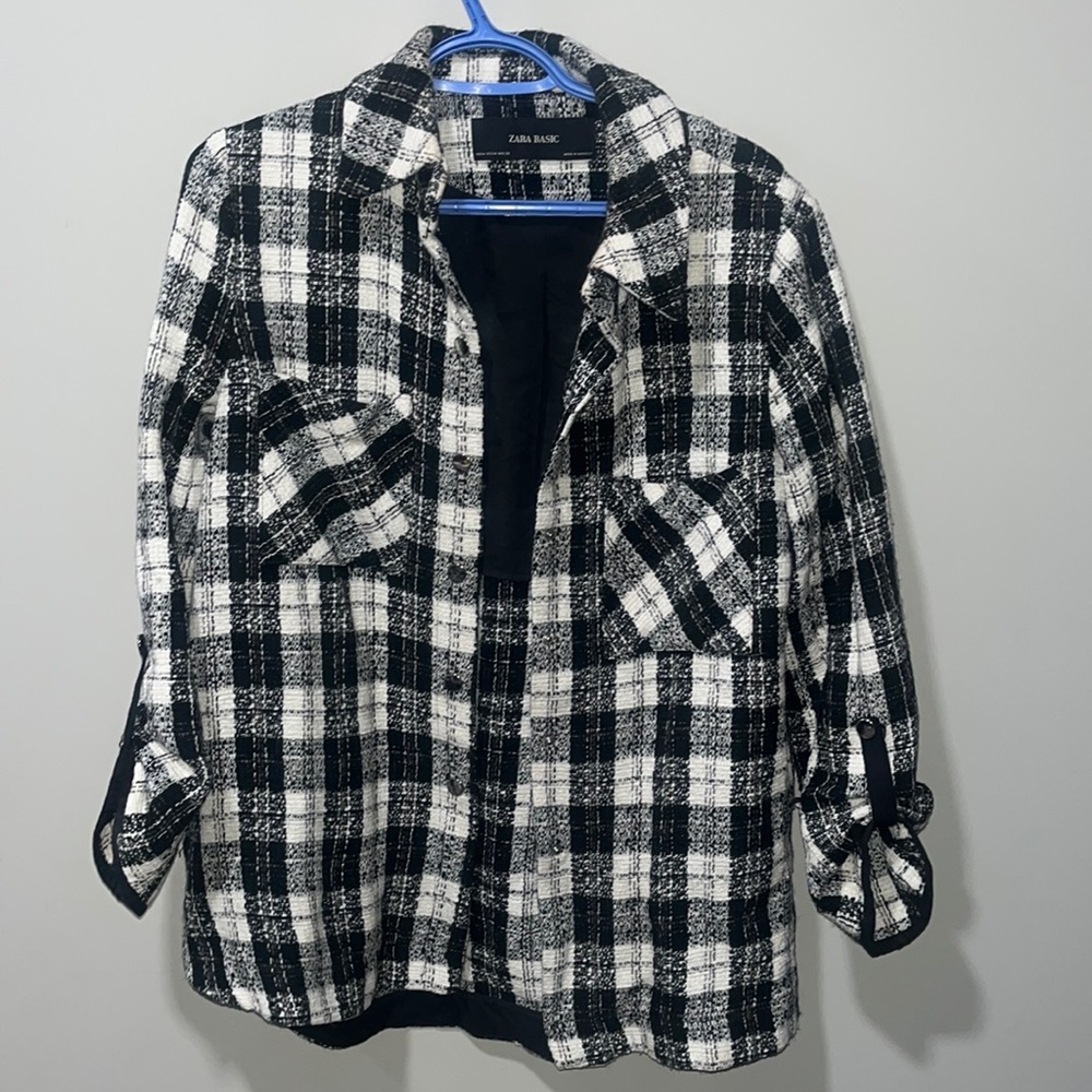 Zara Black and White Plaid Women's Jacket